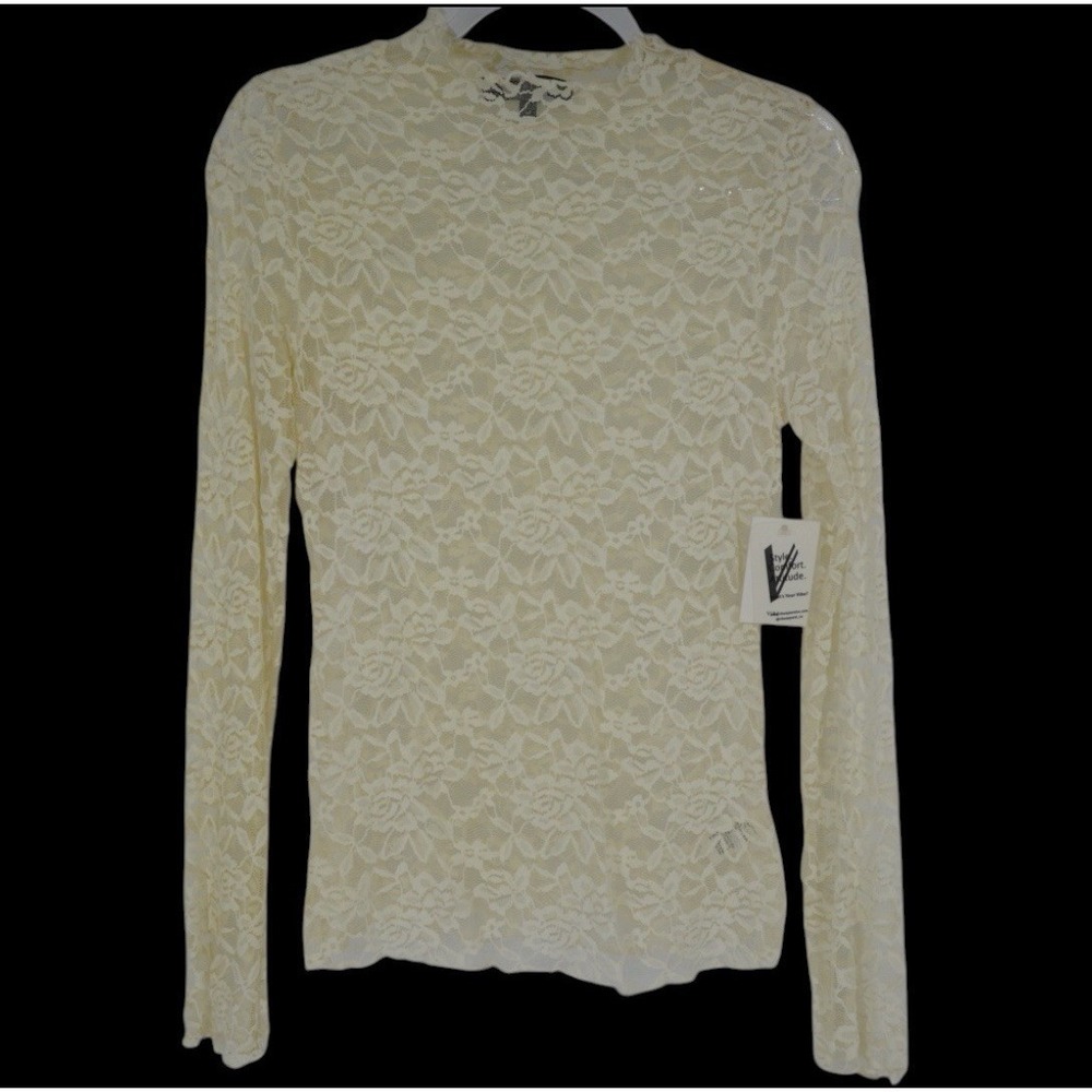 Floral Cream Sheer Lace Long Sleeve Top Fairy Romantic Dainty Cottagecore Blouse